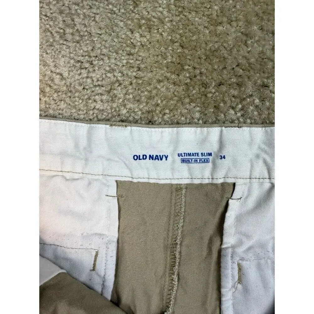 Old Navy Ultimate Slim Chino Shorts Men's 34 Beige Built-In Flex A203
